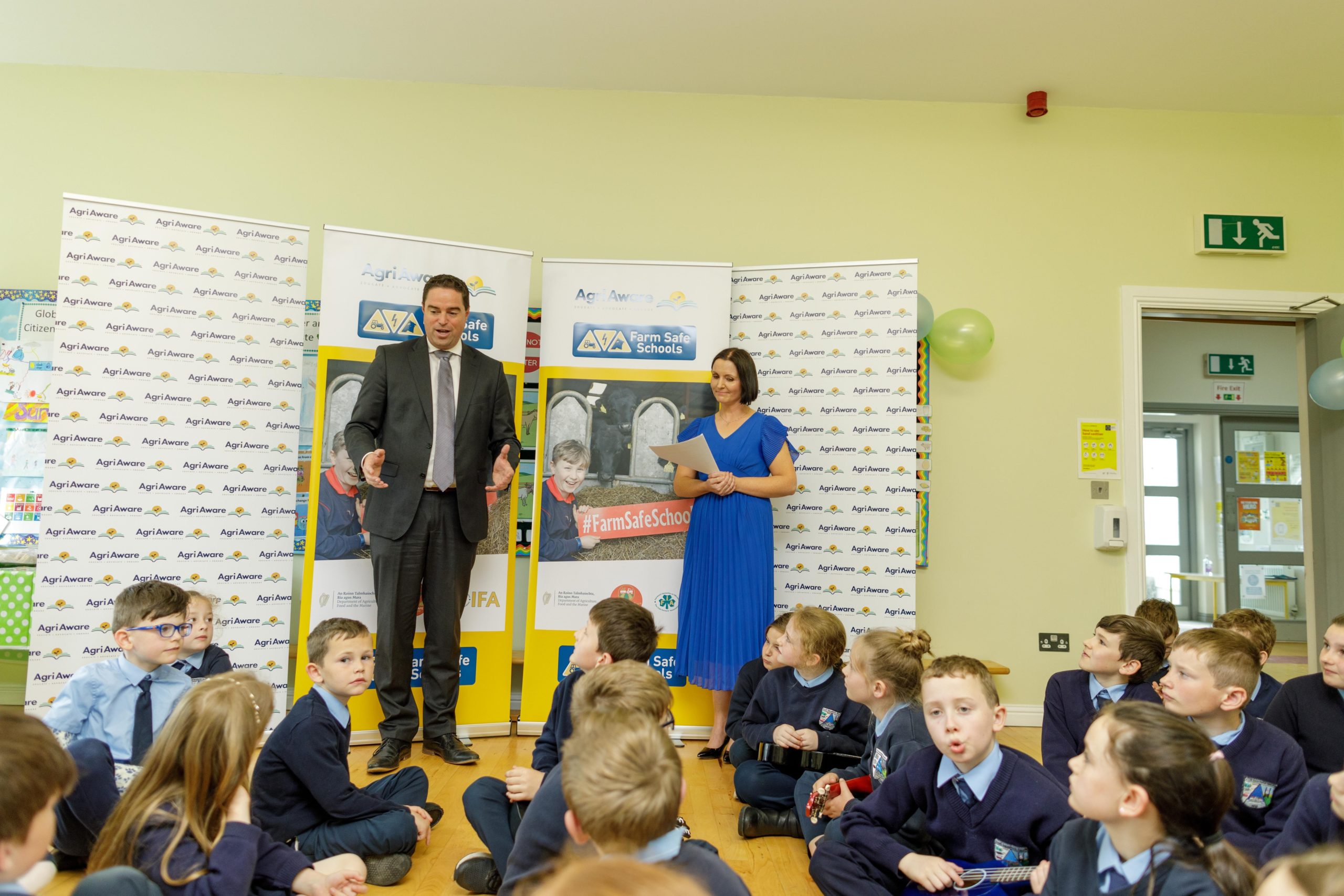 Minister Martin Heydon chats to the Farm Safe Schools Champions St Josephs NS